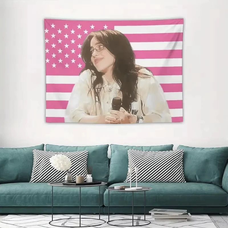 Music Album Poster Tapestry Billie Wall Hanging - Pink Decor Flag for Living Room Bedroom, Ideal Gift
