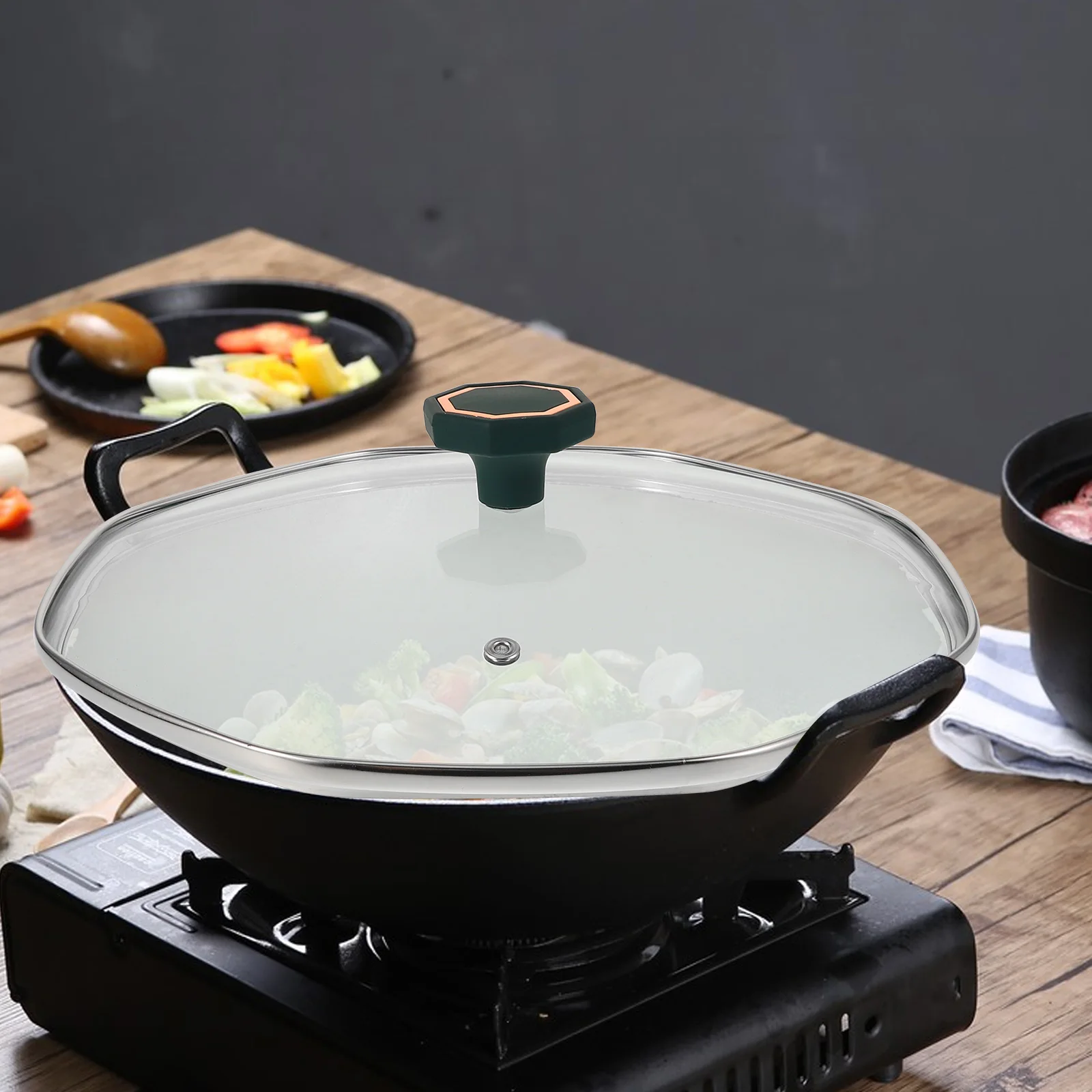 

30Cm Tempered Glass Pan Replacement Octagonal Wok Stir Fry Skillet Nonstick Frying Pan Cover Heat Resistant Universal Fit Glass