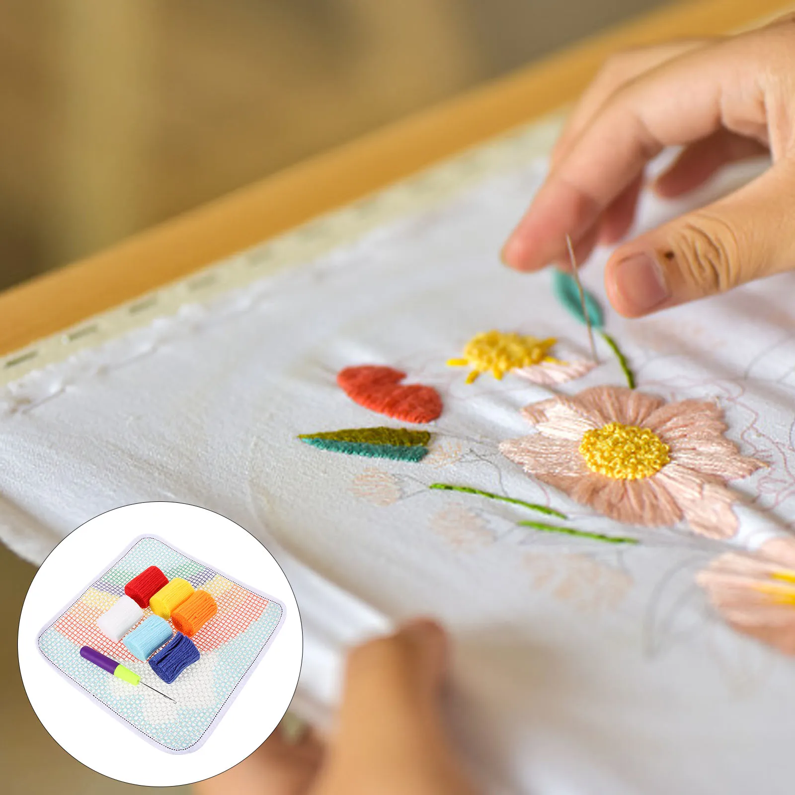 

1 Rainbow Clouds Diy Handmade Carpet Embroidery Kit Pre-Printed Grid Canvas Sturdy Bright Colors Rug Making Kit For Beginners