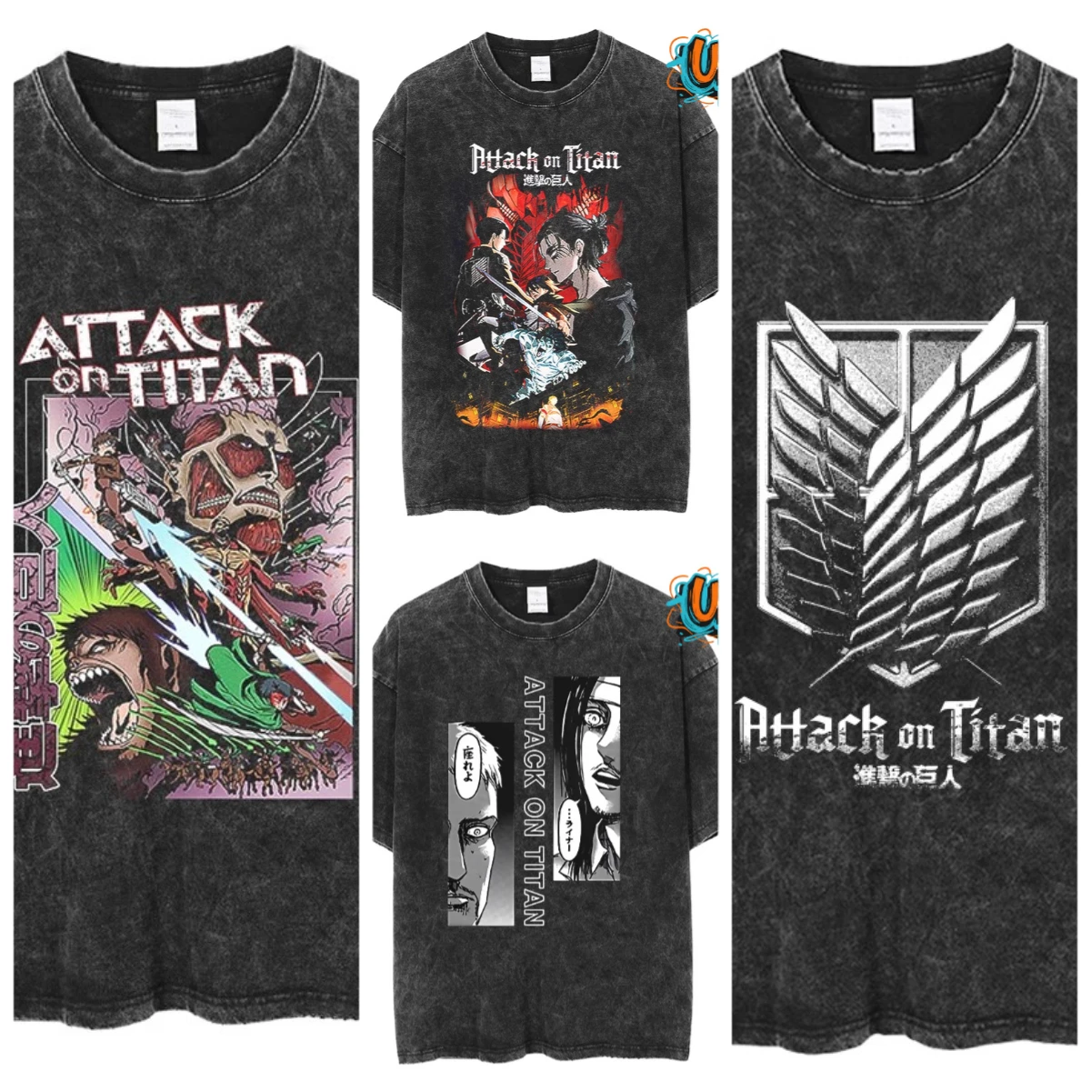 

Japanese Anime Attack Giant Manga Washed T-Shirt Men Fashion Trend Street Short Sleeve Women High Quality Summer Crew Neck Top
