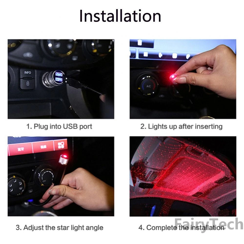 Miniproyector LED de luz nocturna para techo de coche, Lámpara decorativa USB ajustable para decoración de techo de habitación