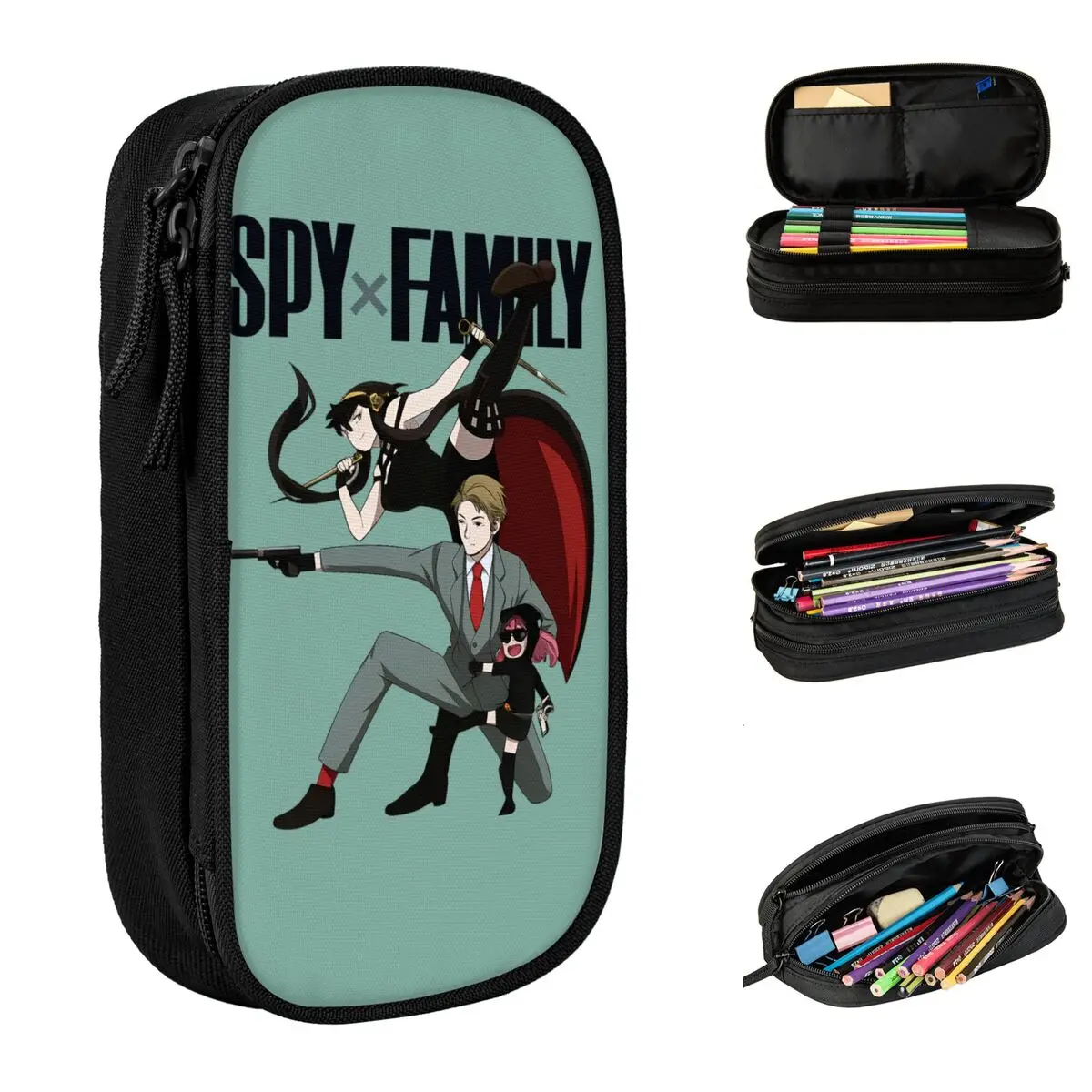 

S-Spy Familys Pencil Case Cartoon School Pencil Cases Double Layer Students Kawaii Portable Pencil Pouch School Supplies