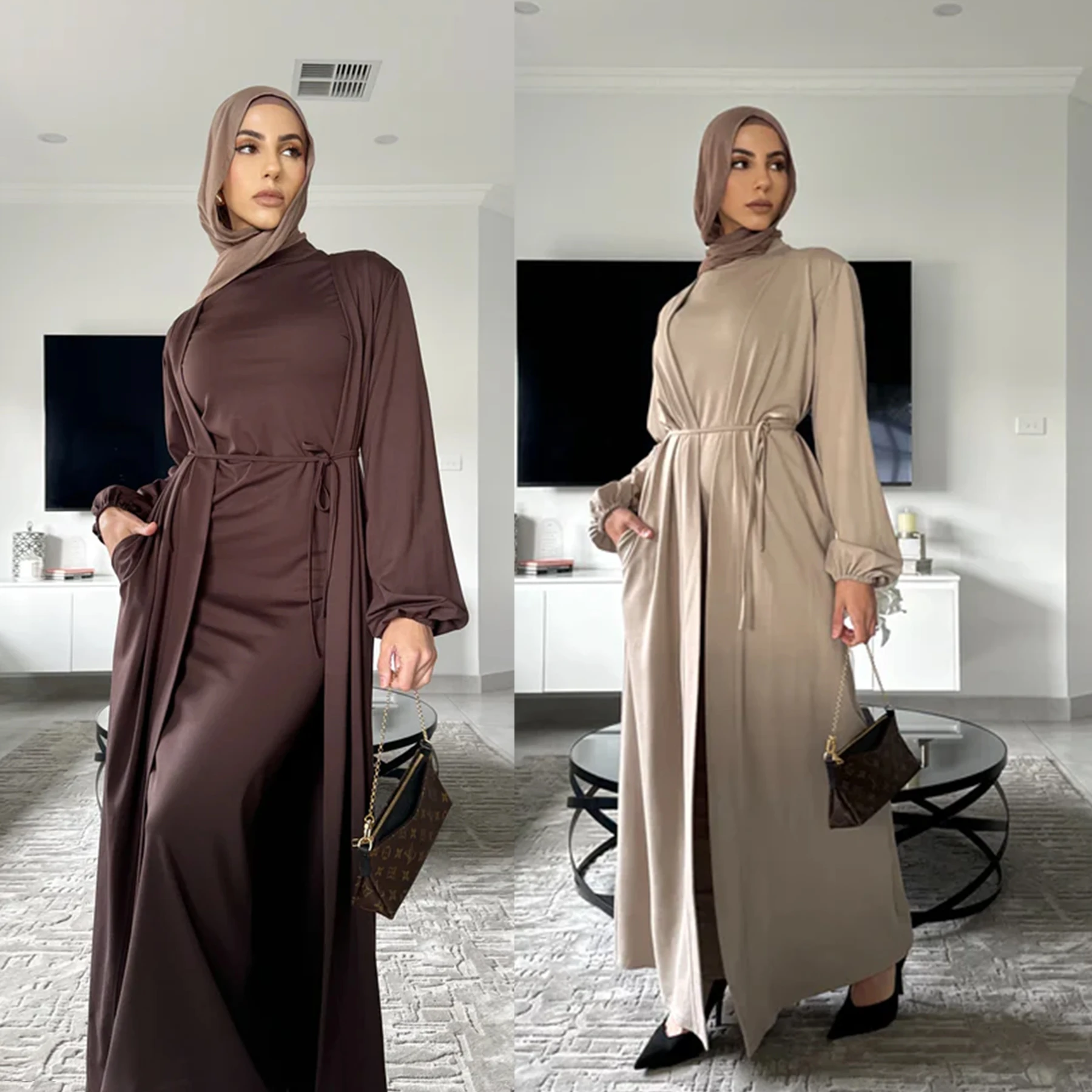 

2025 Oem New Arrival Luxury Abaya Islamic Clothing Modest Inner Abaya Women Muslim Dress 2 Piece Abaya Set Womens Clothing