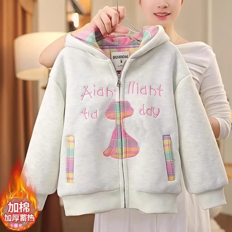 Kawaii Casual Coat Tops Fashion Children S Clothing Girls Hooded Cotton Padded Jacket Thickened 2025 New Winter Warm Hooded Coat