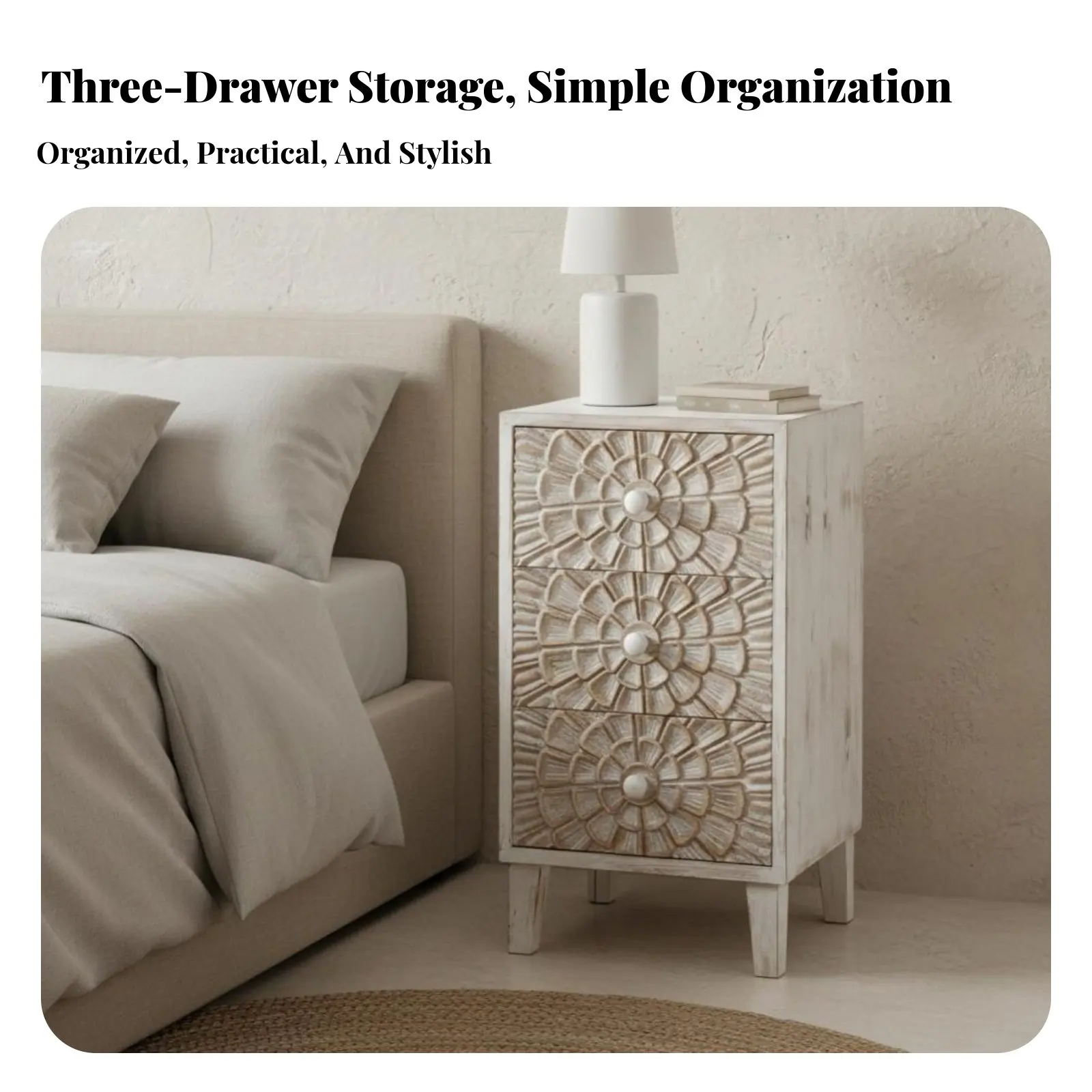 3-Drawer Carved Nig…