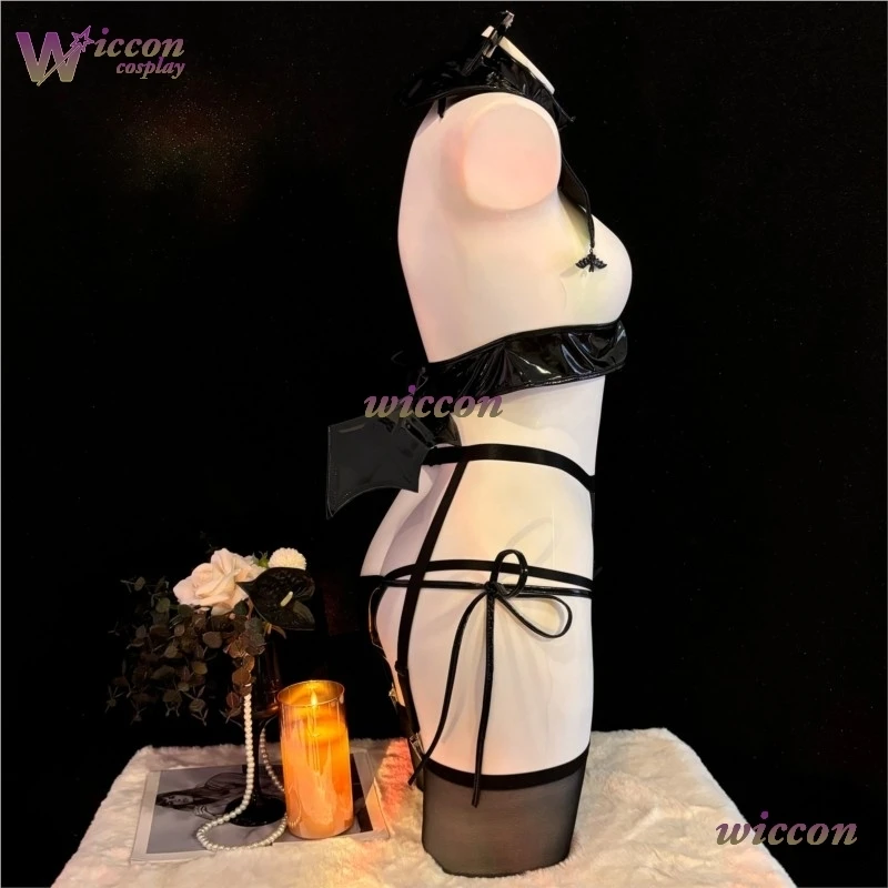 Moe/  Halloween Women Rivet Straps Devil Wings Bra Underwear Dark Night Demon Leather Unifrom Pajamas Outfits Costumes Cosplay