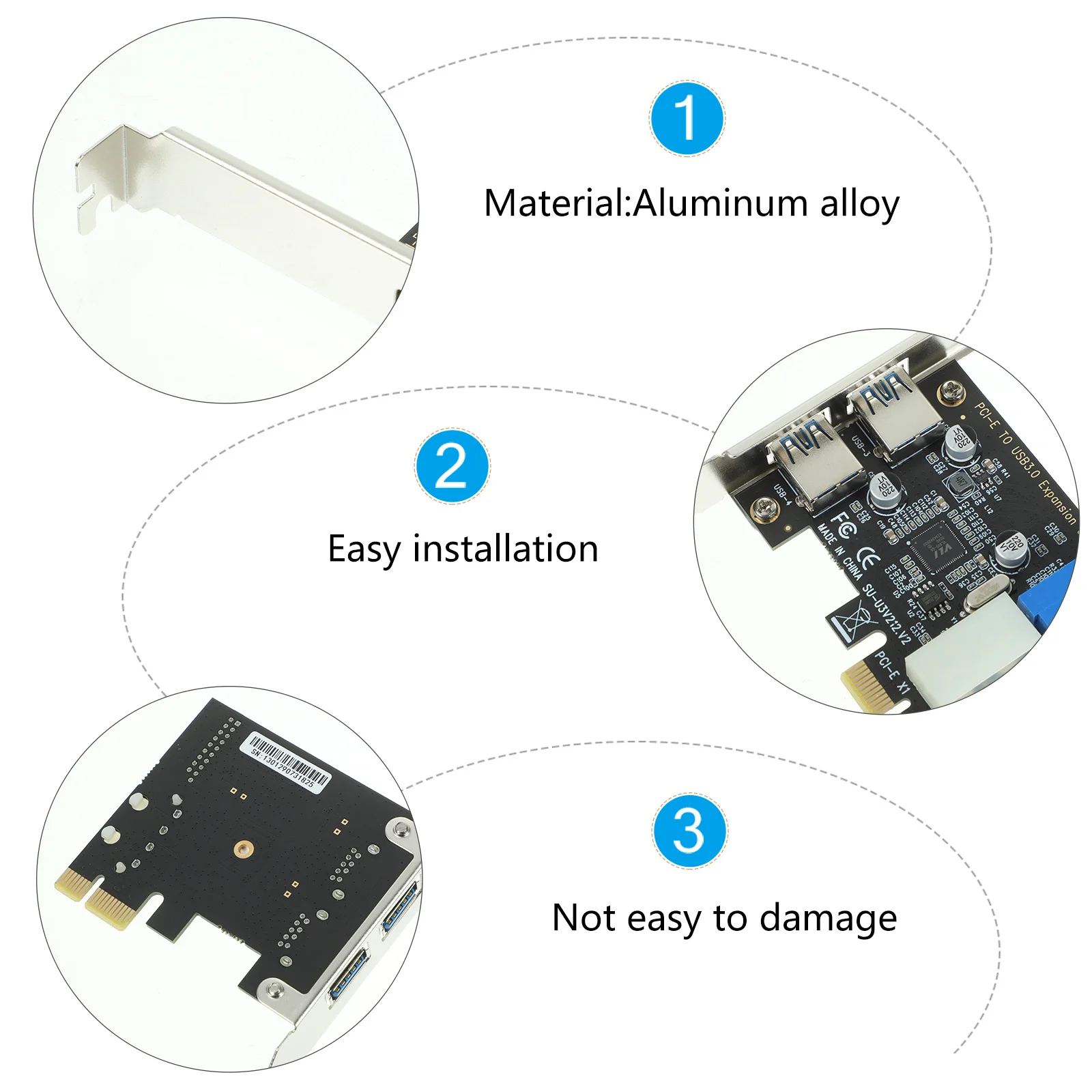 

Pci-E USB Adapter 2 Ports Expansion Card Solid Aluminum Alloy Durable Computer Pci-E USB 3.0 Express Expansion Cards Fast Stable