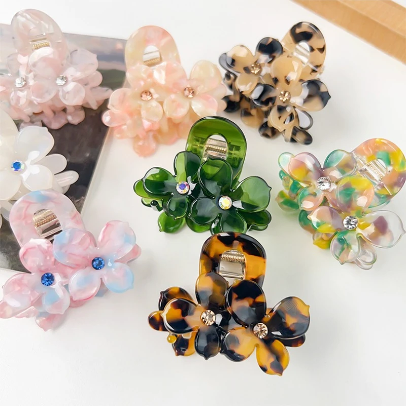 

6CM Small Size Flower Series Acetate Hair Claw Sweet Rhinestone Claw Clips Trendy Hair Clips for Women Girls Hair Accessories