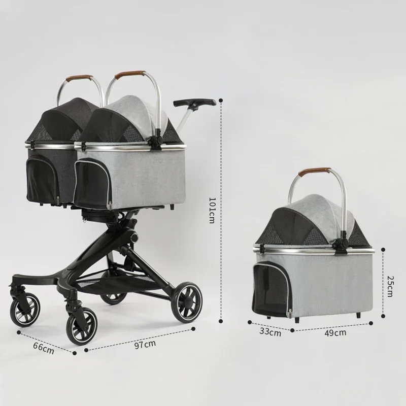 Pet Stroller,Twin Pet Stroller Folding And Detachable Travel Carrier Aluminum Lightweight Stroller Storage Basket And 4 Wheels