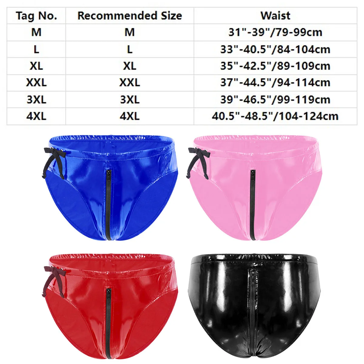 Herren Lack leder Slips Höschen Unterwäsche Sissy glänzend nassen Look Reiß verschluss niedrige Taille Latex Unterhose Pole Tanz clubwear