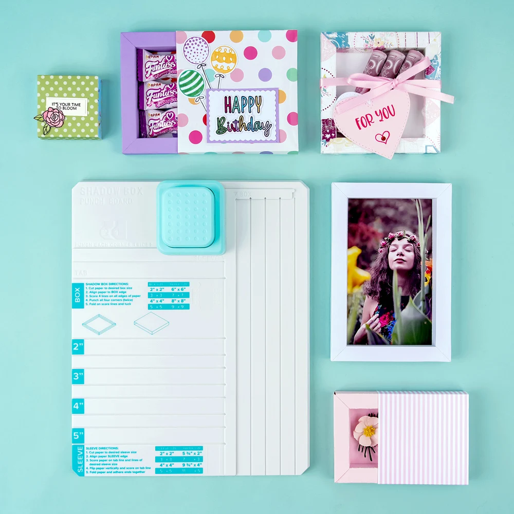 

Creative Shadow Box Punch Board with Scoring Tool for DIY Making 2"",3"",4"",and 5"" Shadow Boxes and Sleeves Scoring/Punching