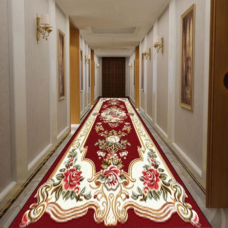 European Retro Floral Long Corridor Carpet Washable Runner Stairway Rug Luxury Aisle Long Corridor Non-slip Mat Customizable