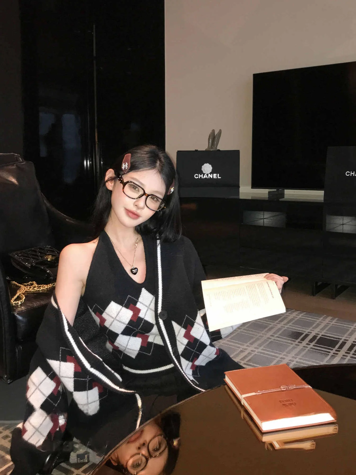 

Bla Diamond Knitted Sweater Set Women's Autumn Winter High-End Feel Hanging Ne Top Small Knitted Open Cardigan Coat Two-P...