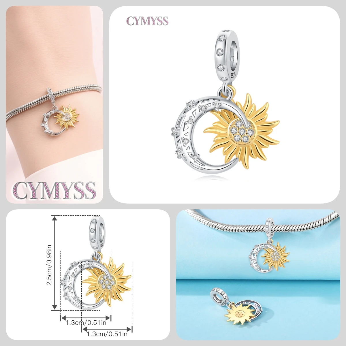 925 Sterling Silber Stern Niedlicher Mond Schlafmützen-Anhänger Charms Passend für Halskette Armband DIY Schmuck Perfektes Party-Geschenk-Accessoire – Detail 6