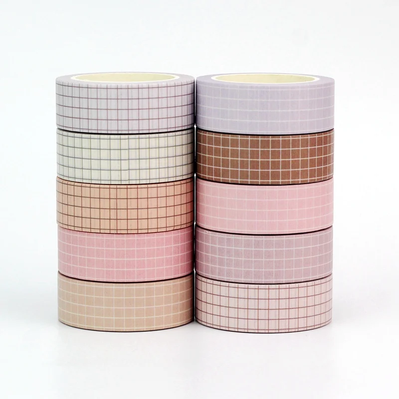 NEW 10PCS./Lot Decor Cute More Pastel Colours Grid Washi Tapes for Journaling Craft Adhesive Masking Tape Papeleria