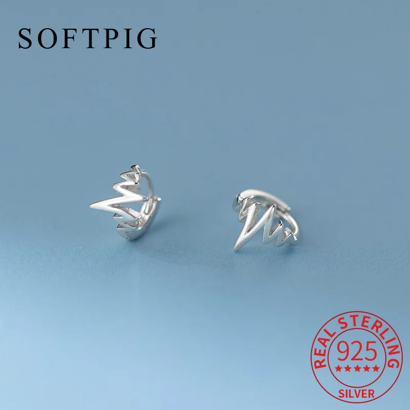 

SOFTPIG Real 925 Sterling Silver ECG Wave Lines Mini Hoop Earrings for Women Classic Fine Jewelry Advanced Accessories