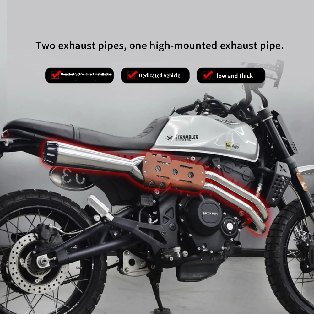 【Good quality】GK500 right-side high-mounted exhaust pipe, BRIXTON CSFIRE 500 full exhaust system with deep, resonant sound.