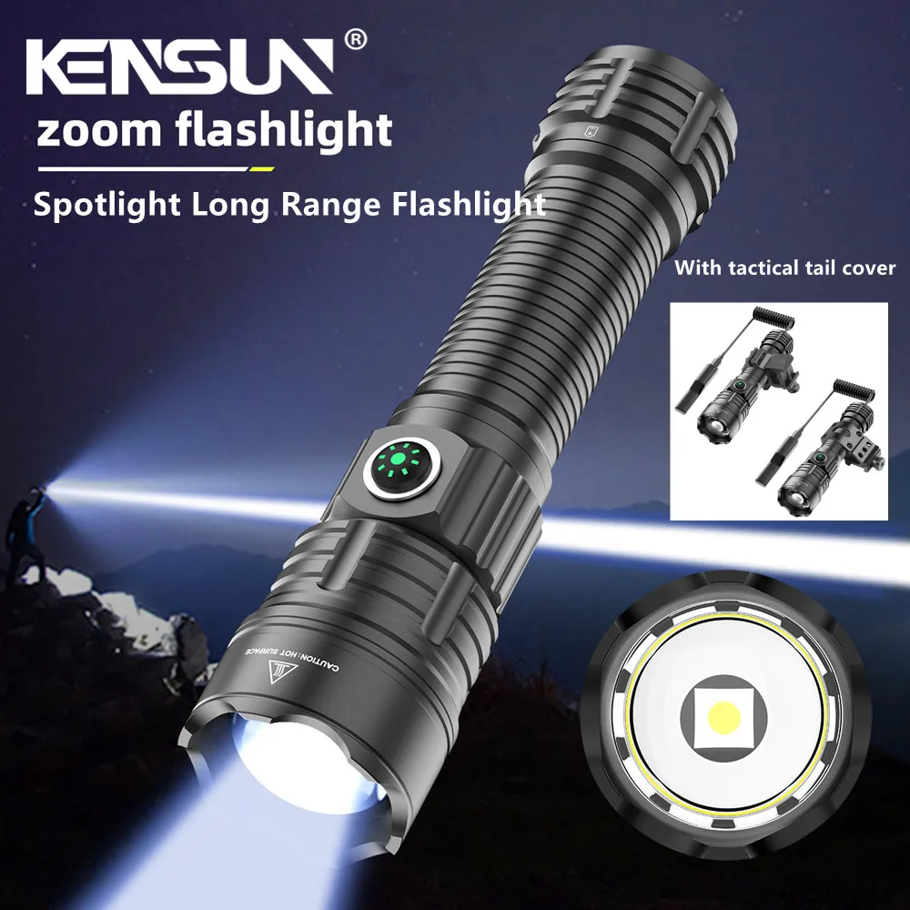 High Power Strong Light Spotlight LED Tactical Flashlight Fixed Bracket Telescopic Zoom Type-C Charging Cartridge