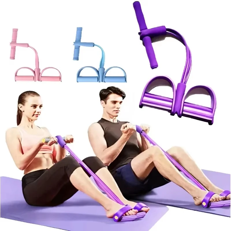 Tension Rope Sit-up Handle Elastic Yoga Pedal Puller Resistance Band Waist Abdomen Exercise Fitness Equipment 6-Tube