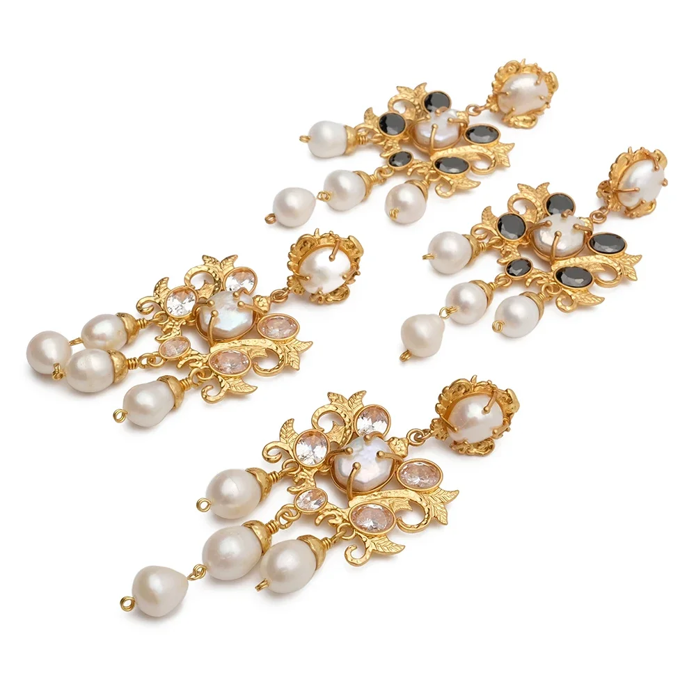 

AB/ Palace Luxury style Heavy design copper alloy natural pearl women's clip-on earrings.