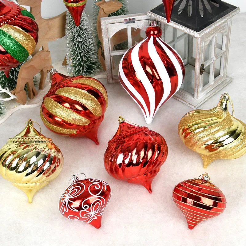 Christmas decorations, painted round cakes, large bows, candies, shaped balls