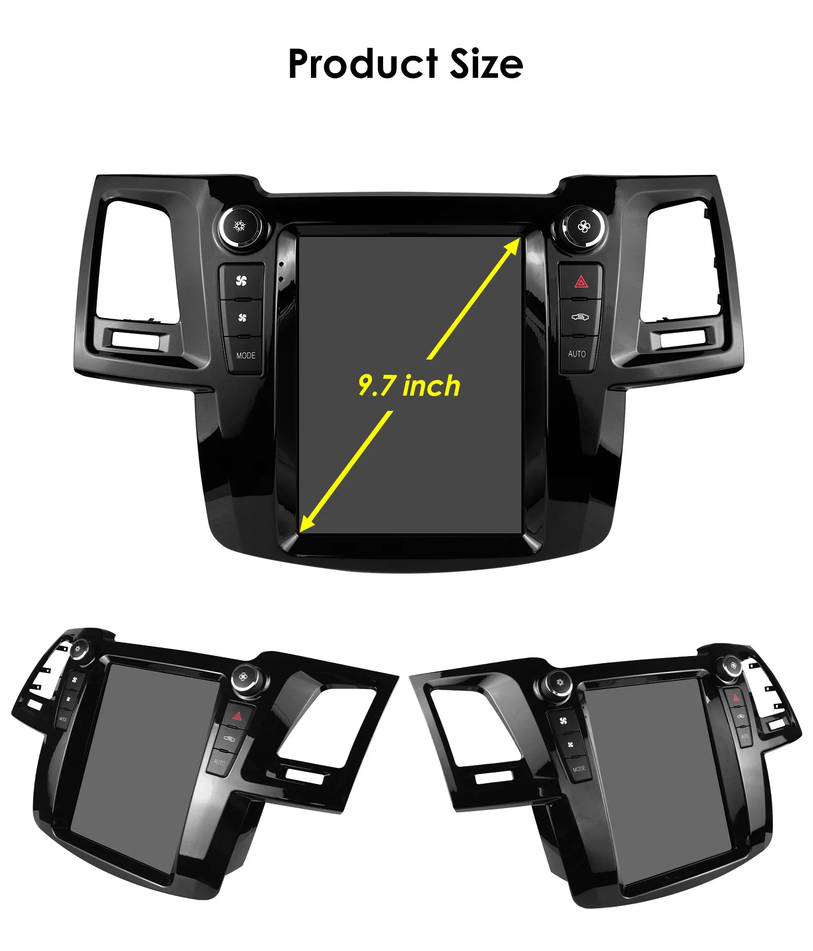 راديو سيارة Hizpo Android14 مقاس 9.7 بوصة لسيارة Toyota Fortuner Vigo Hilux 2005 - 2014 Atuo AC Telsa Style الوسائط المتعددة 4G CarPlay GPS 360 ° كام