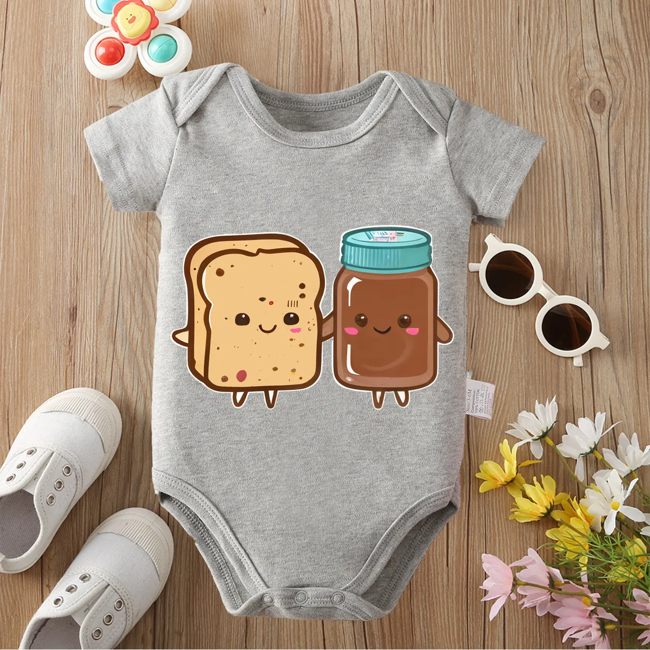 

100% Cotton Best Partner Toast Chocolate Print Bodysuit Comfortable Onesie Cloths for Baby Jumpsuit for 0 To 12 Months Newborn