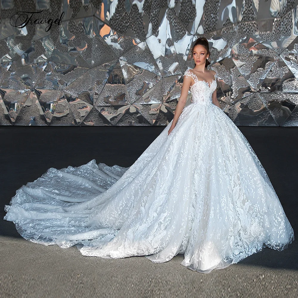 

Customized Sexy Backless Lace Wedding Dress Unique Decal Short Sleeve a-Line Wedding Goddess