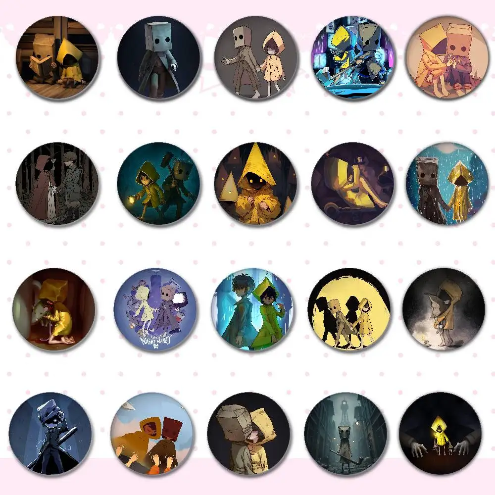 L-Little N-Nightmares Abzeichen Runde Brosche Niedliche Cartoon Idol Cosplay Abzeichen DIY Rucksack Kleidung Schmuck Pins