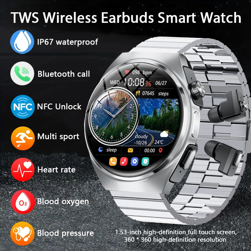 Reloj inteligente 2 en 1 para Huawei, dispositivo deportivo con auriculares TWS, Bluetooth, Monitor de frecuencia cardíaca y presión arterial