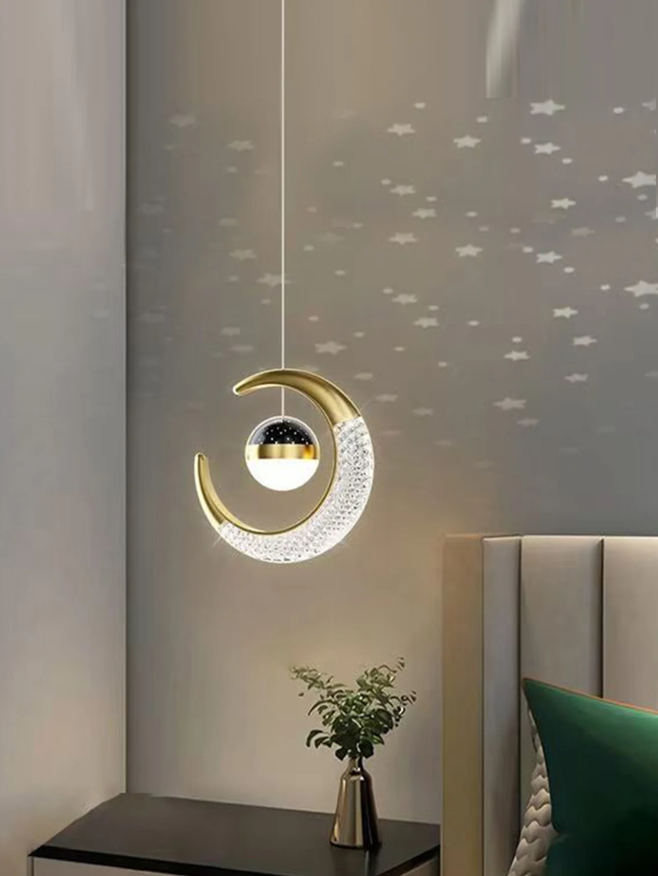 Image 3: Plafonnier LED créatif avec étoiles de lune plafonniers Asile modernes or/noir atmosphère plafond suspension lampe Loft éclairage