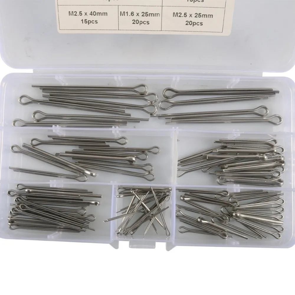 90PCS Stainless Steel Cotter Pin 6 Sizes Compartment Storage Box Hairpin Cotter Hairpin Style Locking Pin Automotive Repair