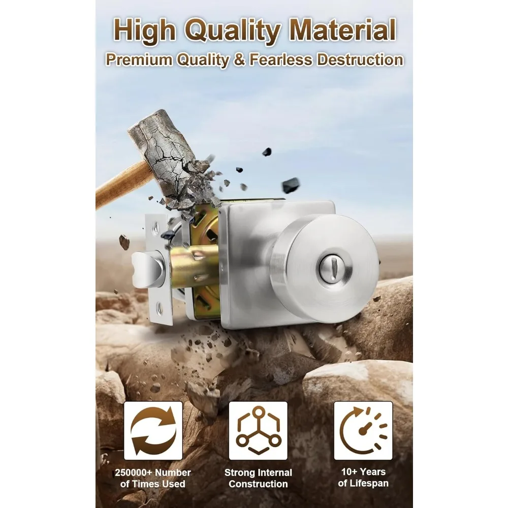 مجموعة مقابض أبواب الخصوصية بدون مفتاح مكونة من 4 قطع، مقابض قاعدة مربعة داخلية لغرفة النوم والحمام، مقابض أبواب بتصميم كلاسيكي للتعزيز