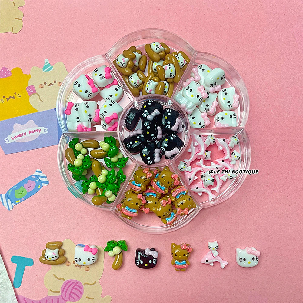 70 Uds. Promoción de ventas Sanrio Color café piel Hello Kitty accesorios de resina para uñas encanto Diy funda de teléfono horquilla adorno artístico para uñas