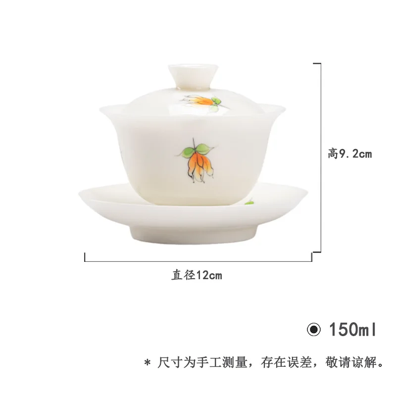 

-painted Ceramic Buddha Hand Flower Three-Talent Covered Kung Fu Set Jade Clay White Porcelain Main Tea Bowl Househ