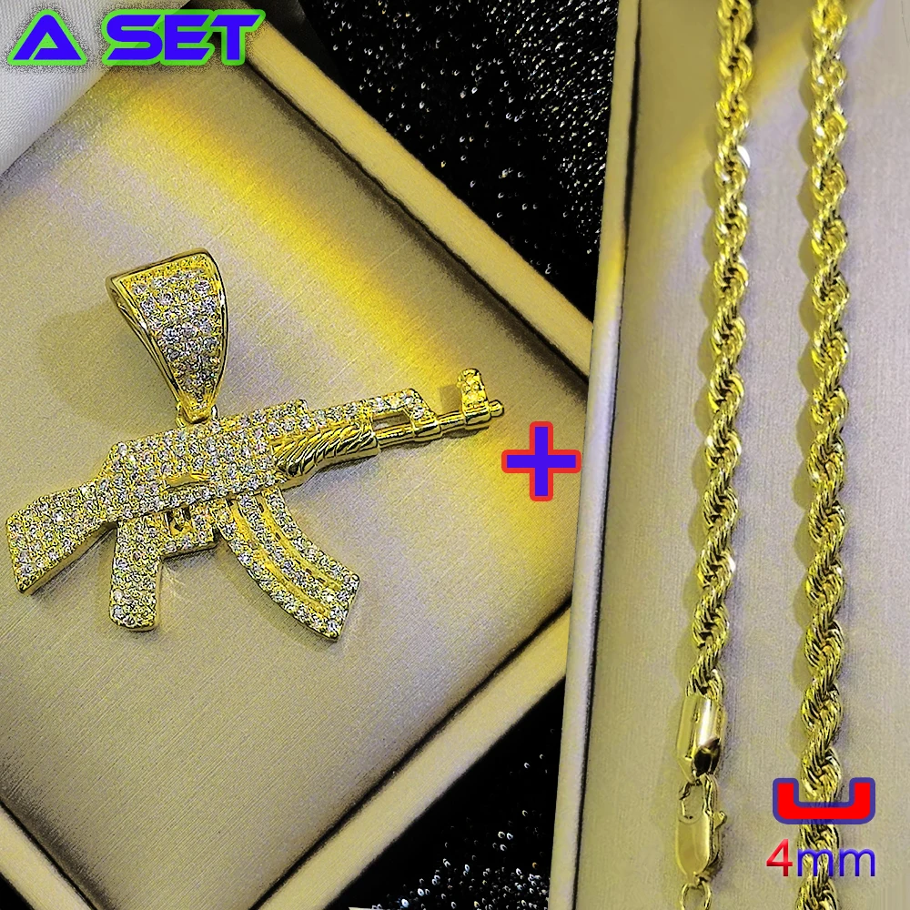 Fashion custom hip-hop necklace with diamond AK-47 gold pendant, exquisite 18K gold plating process, fashionable decoration