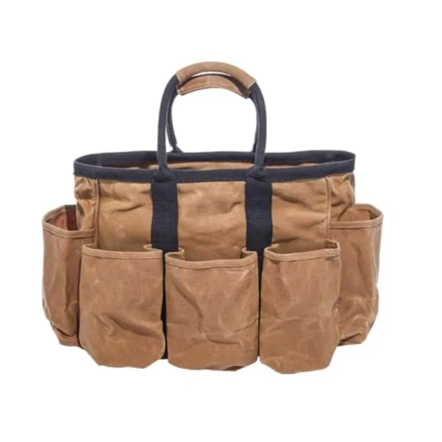 14 حقيبة إمداد قماش مشمع لأدوات الحدائق ومنظم التنظيف وحقيبة تخزين متعددة الاستخدامات مع جيوب باللون البني الثقيل Du #2