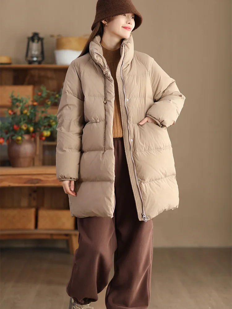 Women's Stand-up Collar Puffer Coats, Thick Down Jacket, Mid-length, Warm, Windproof, Simple, Stylish, Winter, New