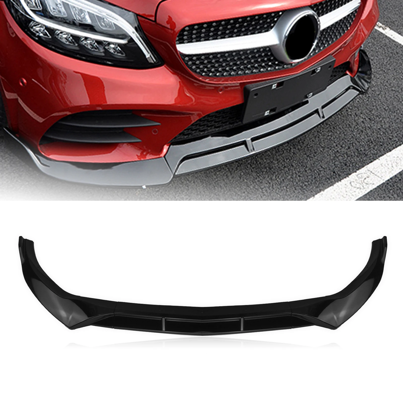 

Front Bumper Spoiler Lip For Mercedes Benz W205 C-Class 2019-2021 C400 C300 C200 Sport AMG Line Gloss Black Protector Splitter