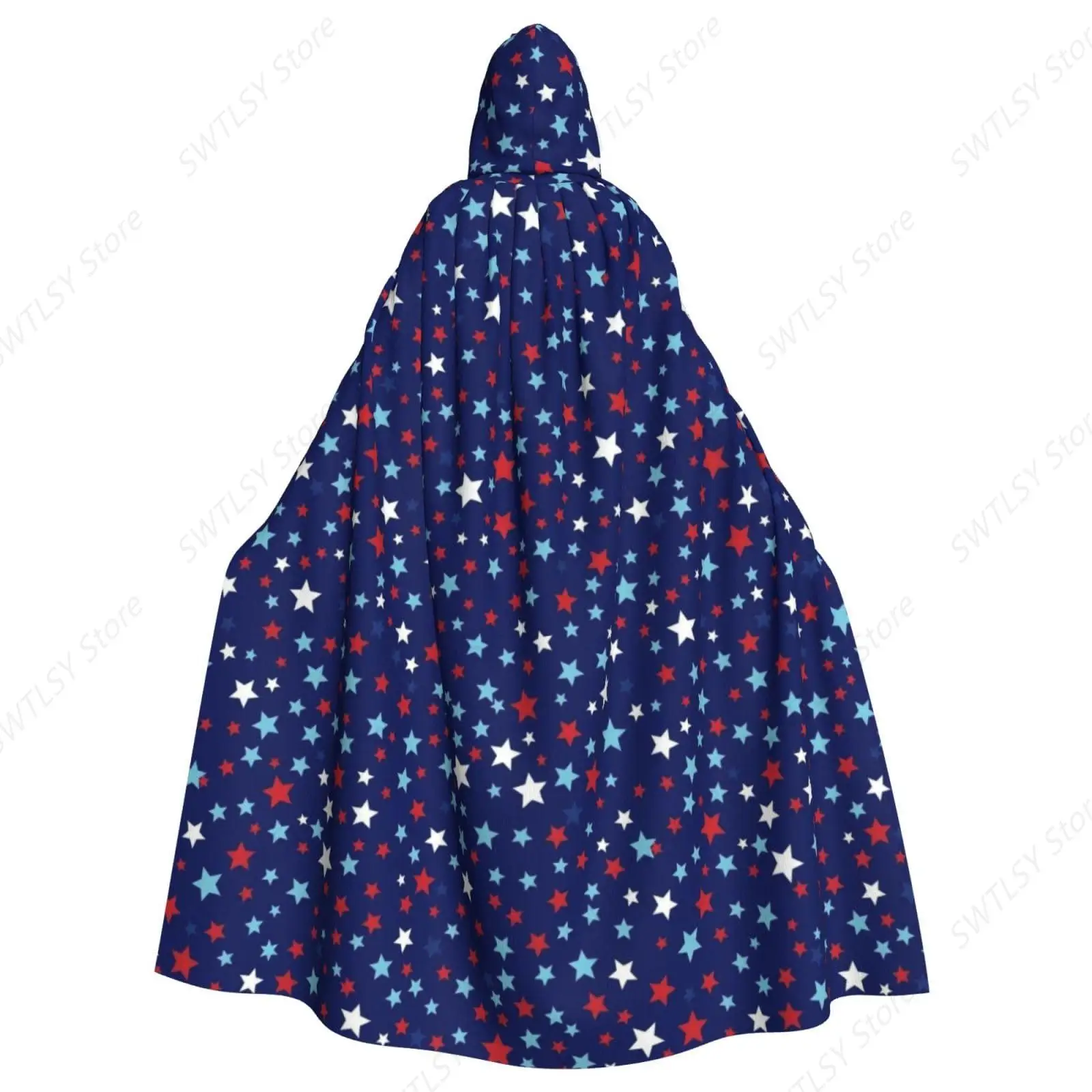Women Men Halloween Costumes Christmas Hooded Cloak Compatible with American Flag Stars Inspired Patriotic Design for Cosplay