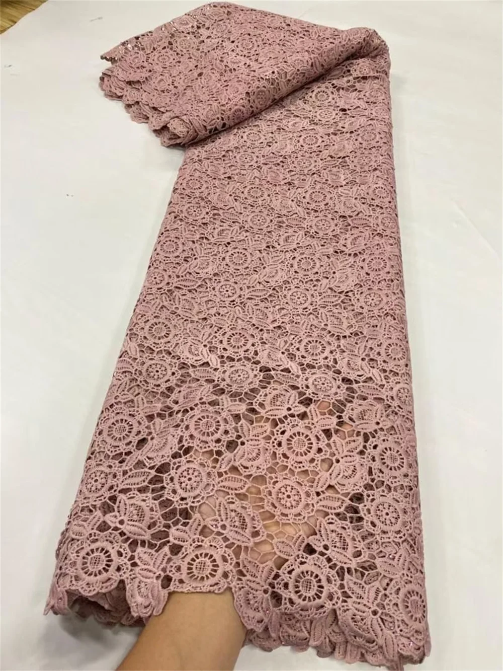 

High Quality African Nigerian Tulle Lace Fabric Embroidery Party Dress Sequins French Guipure Fabric For Sewing 5Yards 2025