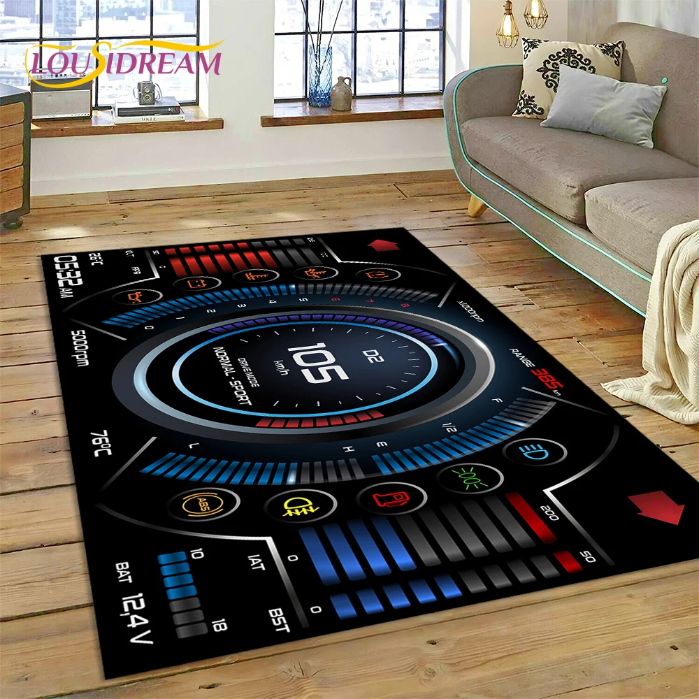 3D Car Dashboard Machine Control Screen Racing Carpet Rug for Bedroom Living Room Home Sofa Decoration, Kid Game Decor Floor Mat