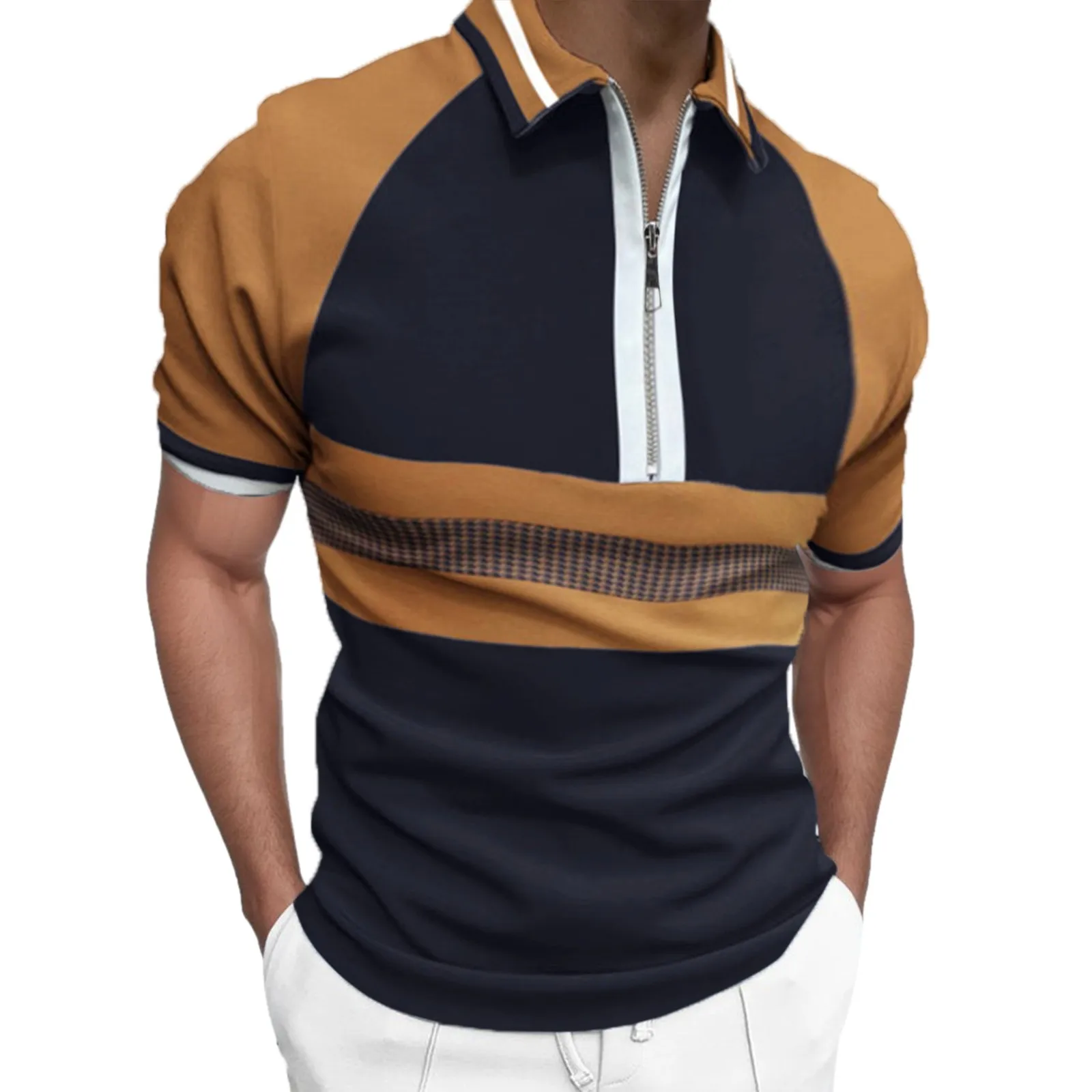 Camiseta holgada de manga corta para hombre, camisa con solapa y cremallera, estampado Digital 3D, estética informal, moda de primavera y verano