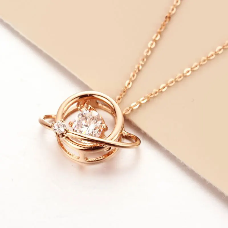 

585 Purple Gold Dangled Crystal Necklace Plated 14K Rose Gold Pendant Fashion Clavicle Chain Shiny High Quality Jewelry Gifts