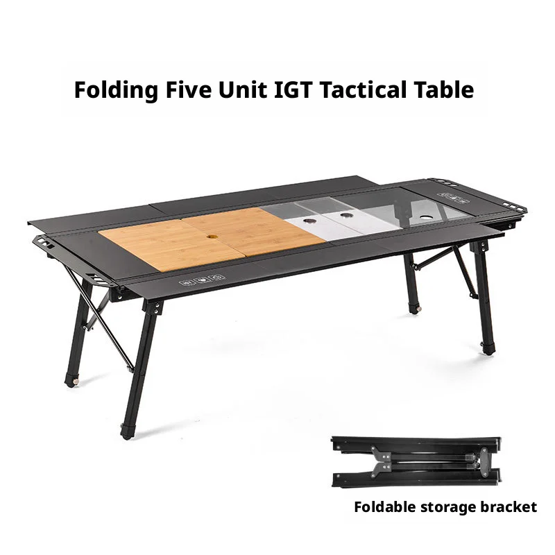 Outdoor Ultra-Light Aluminum Alloy Tactical Table-2-Fold 5-Unit Adjustable Portable Camping Picnic Folding Table Chair Weather