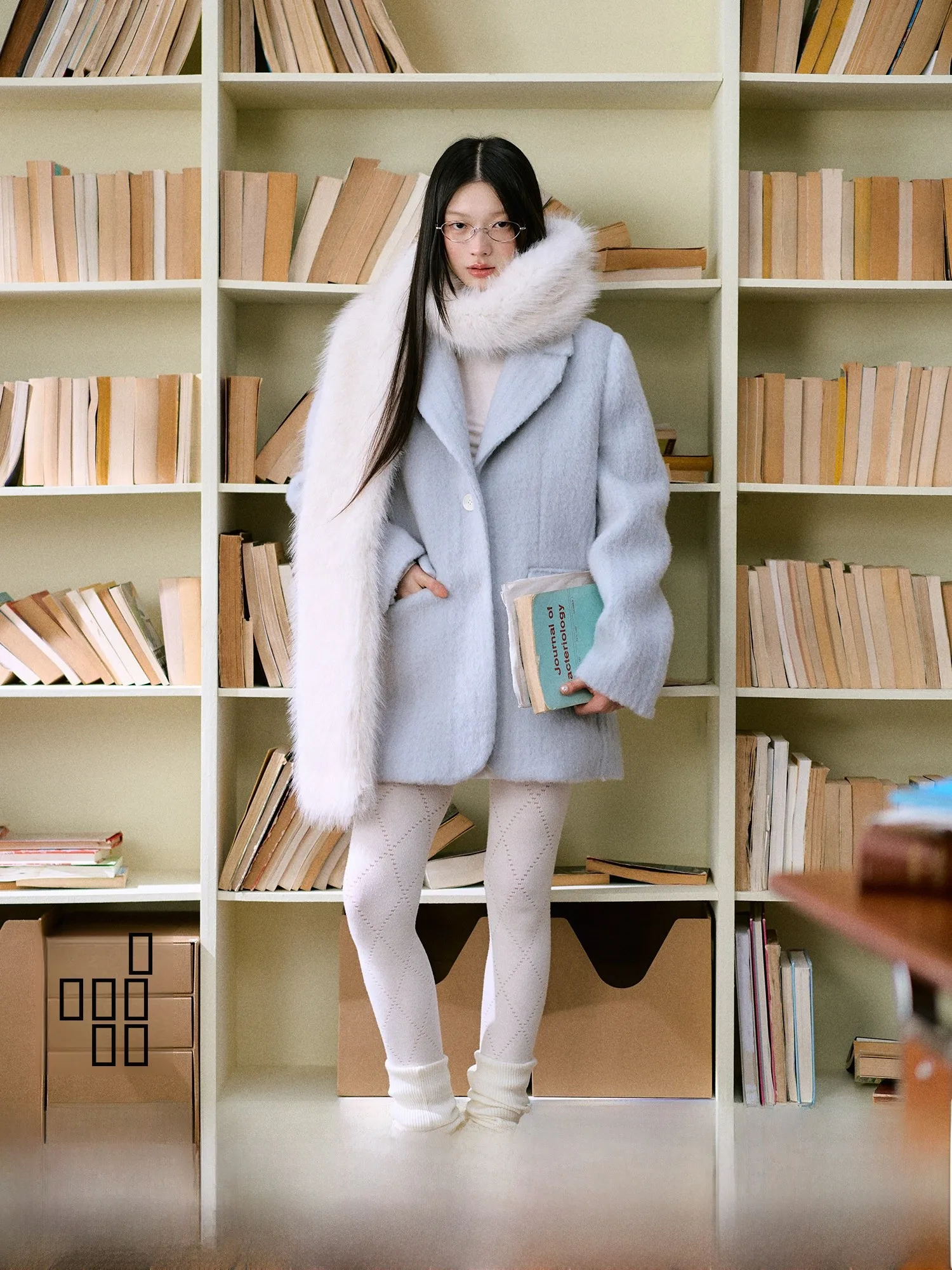 

LaluneDuCiel Women's Wool Blend Splicing Scarf Lapel Woolen Coat Gentle Soft Outerwear Korean Sle Straight Cut Long Sve