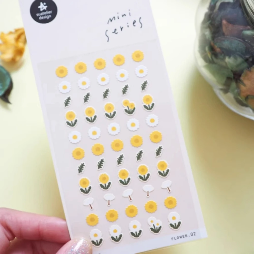 Korean Import Suatelier Mini Flowers Daisy Dandelion Stickers Scrapbooking Diy Journal Cute Deco Kawaii Stationery Sticker 115