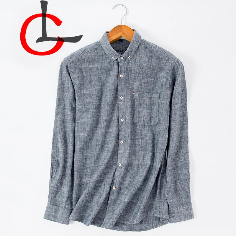 Mens Classic Cotton Linen Long Sleeve Shirts Japanese Style Comfortable Breathable Casual Fashion Slim Button Down Washed Shirts