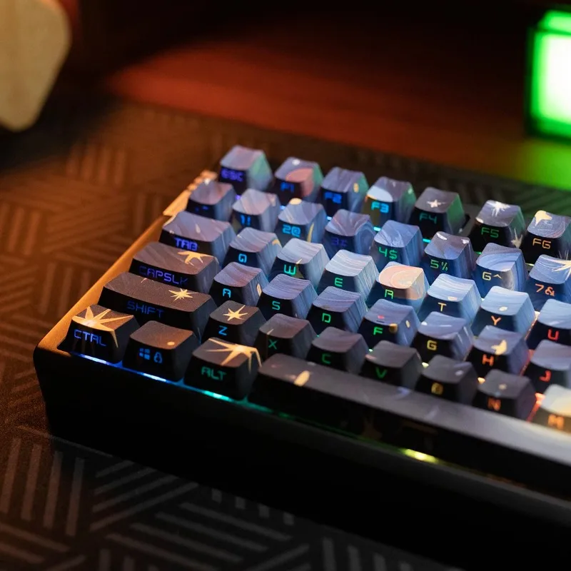 Комплект сменных PBT-кейкапов с боковой печатью «Звездное небо», профиль Cherry, Double Shot, для механической клавиатуры
