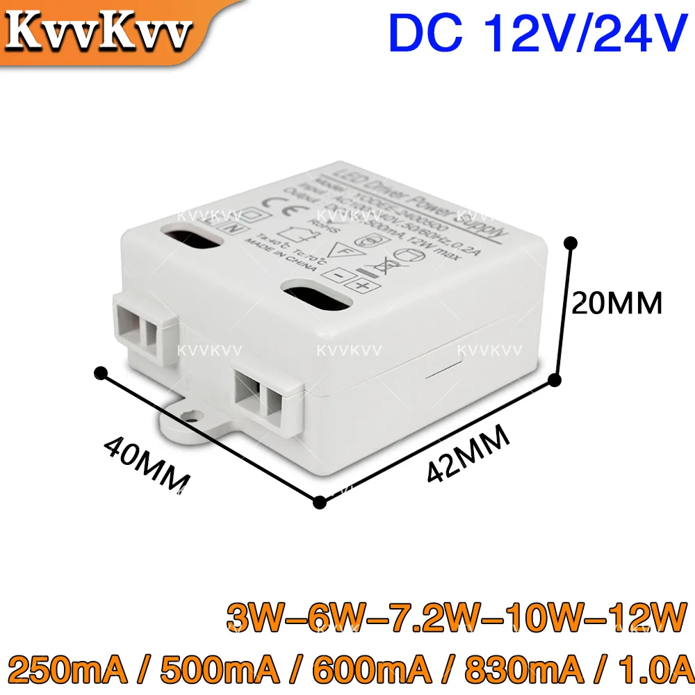 

DC12V 24V LED Driver 3W 6W 7W 10W 12W Lighting Transformer 250mA 500mA 830mA 600mA 1000mA For LED DIY Light Strip Power Supply